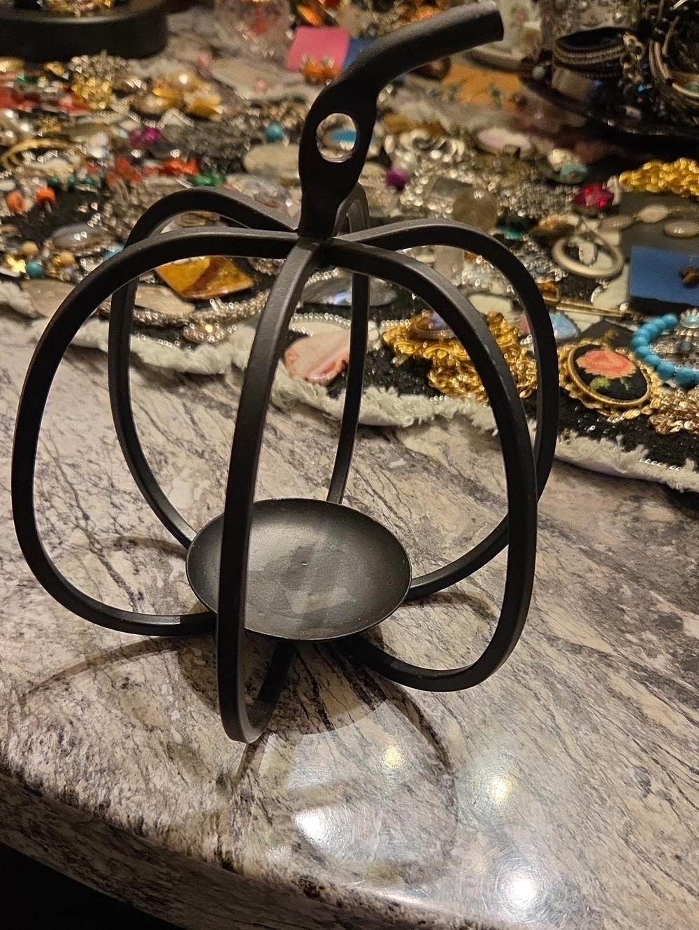 Black Metal Pumpkin Tealight Candle Holder